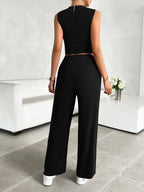 Mock Neck Sleeveless Top Drawstring Pants Set (15)