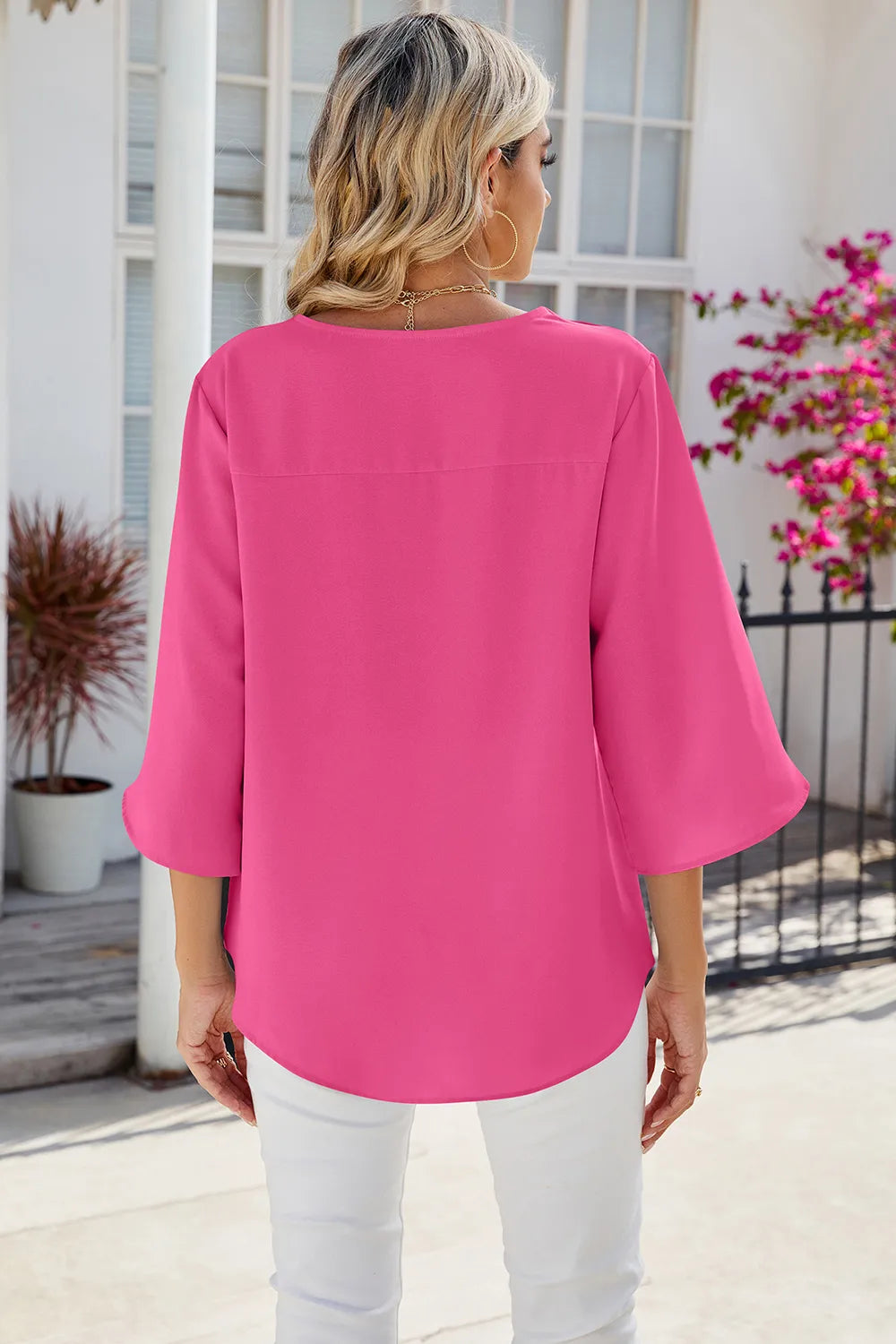 V-neck Three-quarter Sleeve Top (9)
