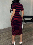 Striped Polo Collar Midi Dress (10)