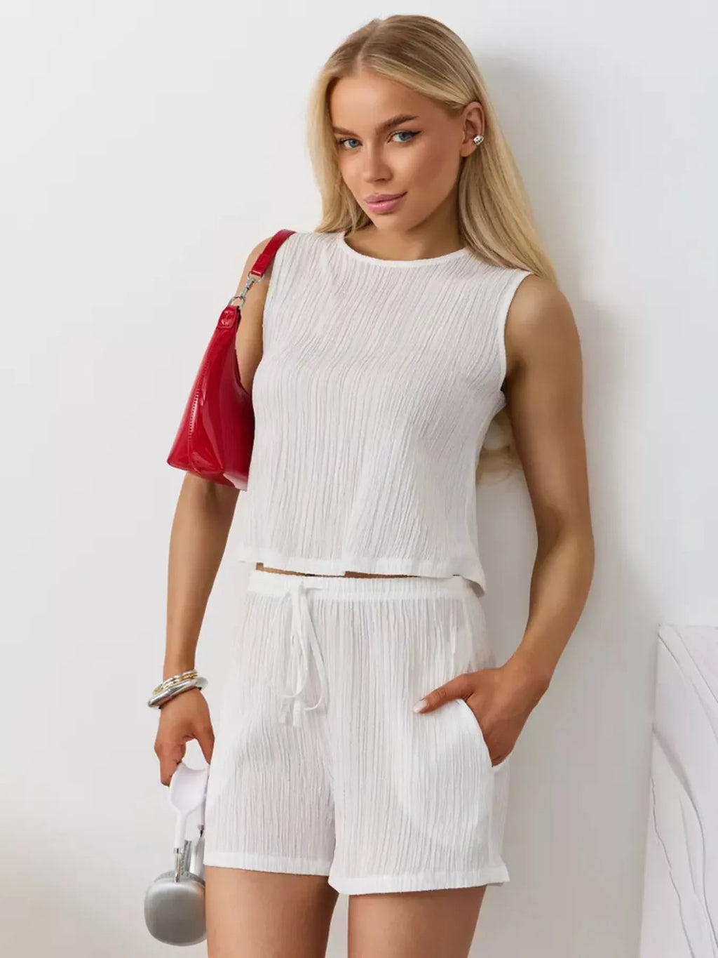 Textured Round Neck Tank Shorts Set (6)