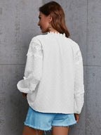 Crochet Tassel Tie Neck Long Sleeve Blouse (6)