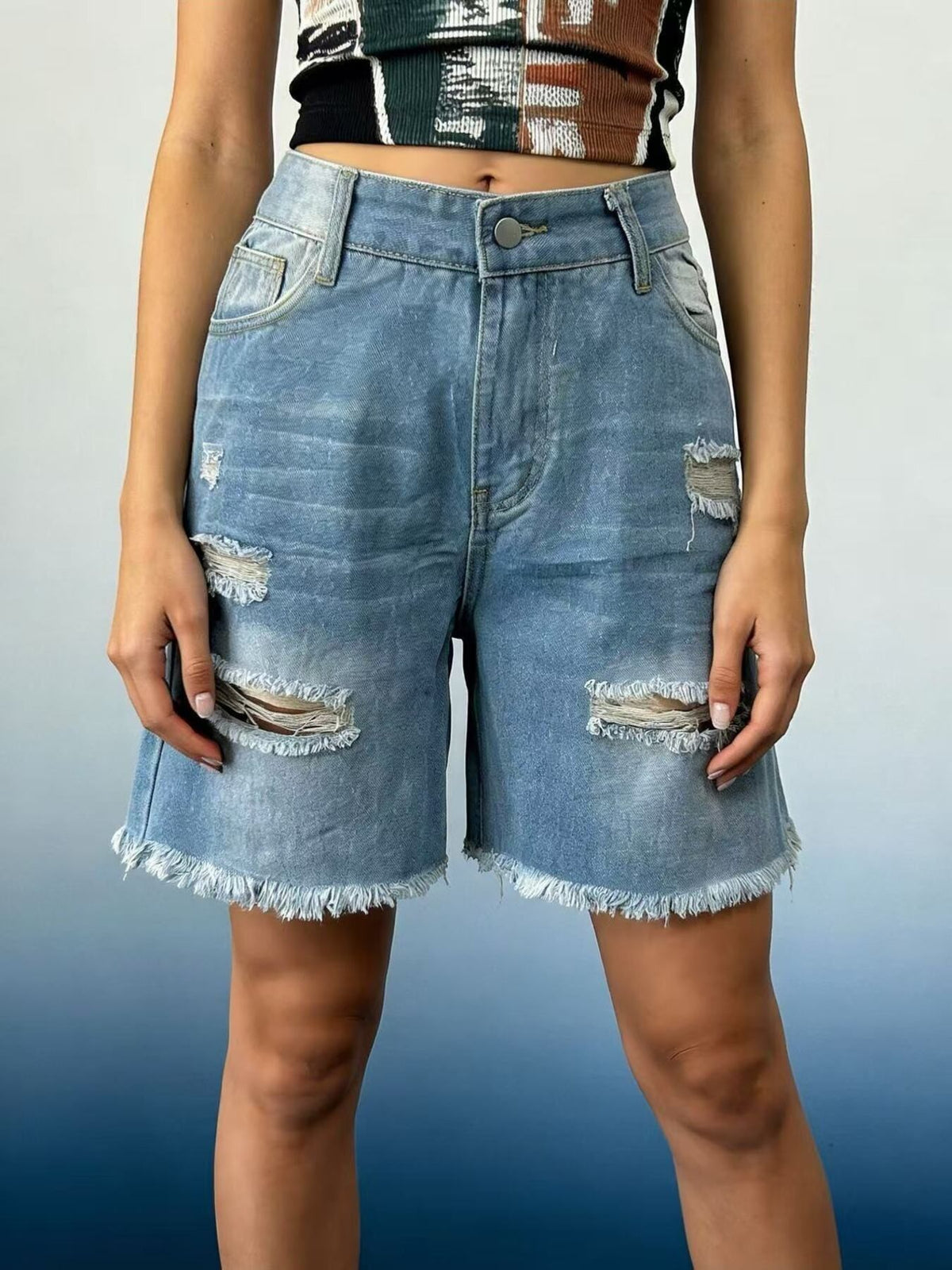Full Size Ripped Frayed Hem Denim Shorts Plus (12)