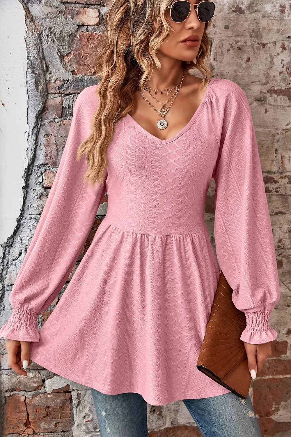 Peplum V-neck Long Sleeve Blouse (10)
