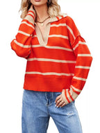 Striped Johnny Collar Dropped Shoulder Sweater (4)