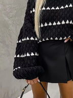 Chunky Knit Striped Sweater Balloon Sleeves (13)
