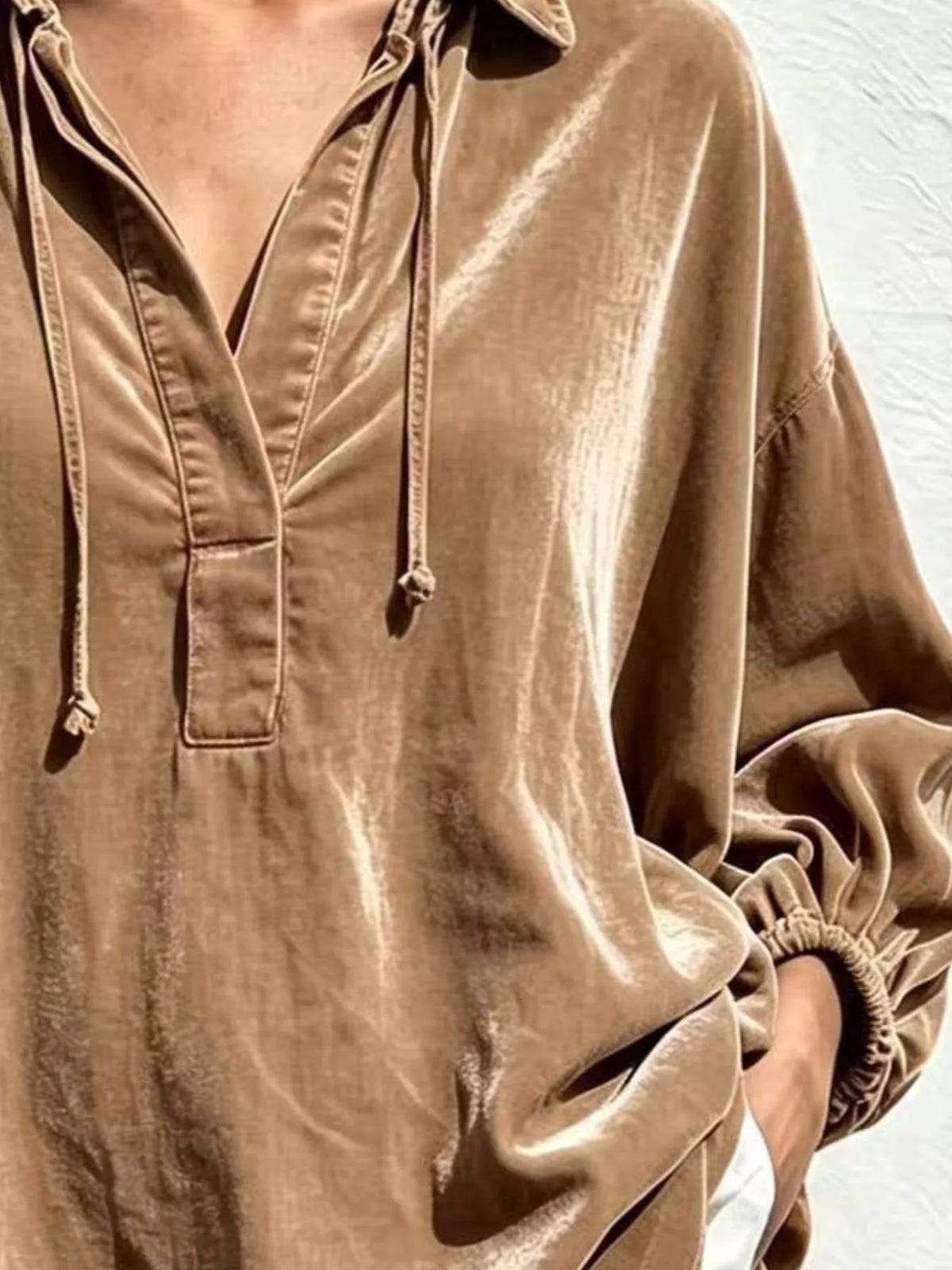 Oversized Velvet Drawstring Blouse (6)