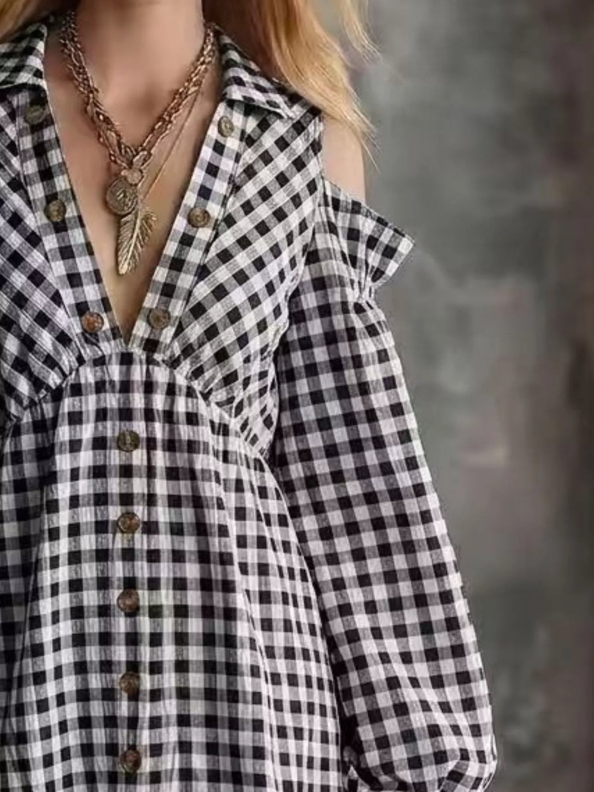 Gingham Cold-shoulder Mini Dress (4)