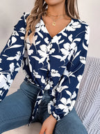 Printed V-neck Long Sleeve Blouse (16)