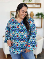Full Size Printed Balloon Sleeve Blouse (9)
