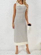 Round Neck Sleeve Midi Knit Dress (3)