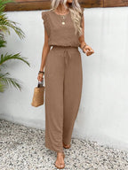 Lace Trim Round Neck Top Pants Set (27)