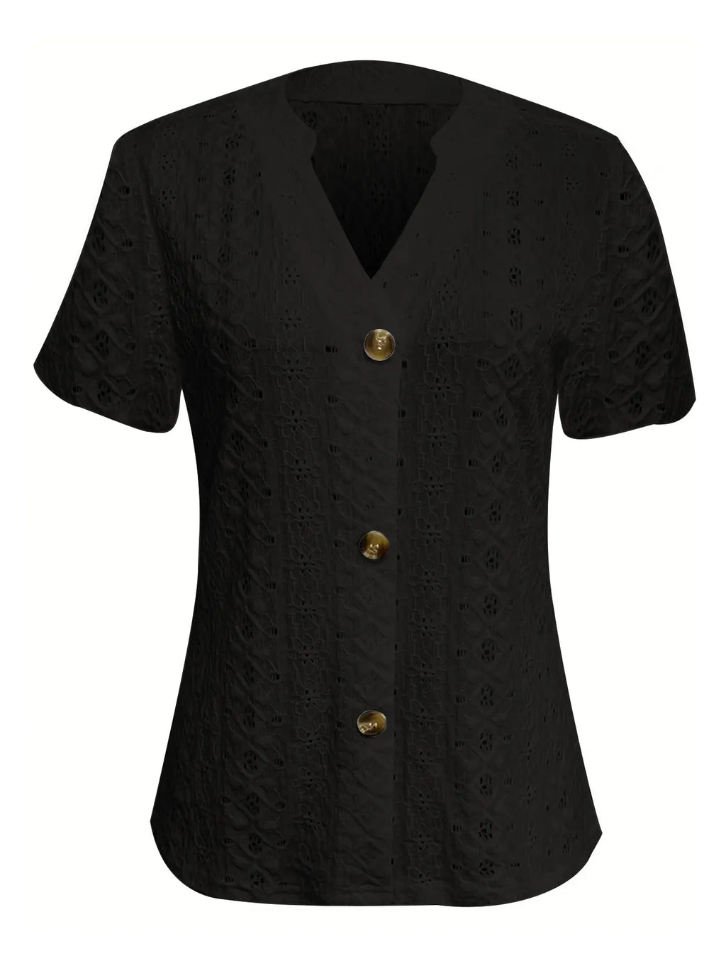Openwork Notched Short Sleeve Top (6)