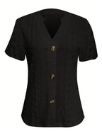 Openwork Notched Short Sleeve Top (6)