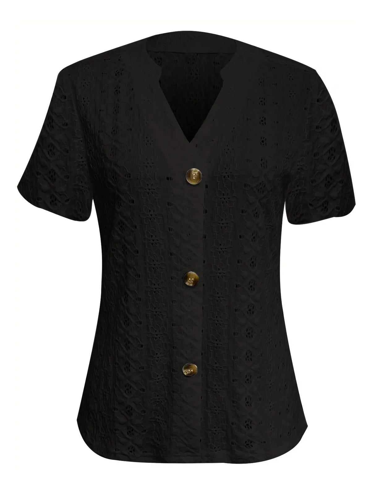 Openwork Notched Short Sleeve Top (6)