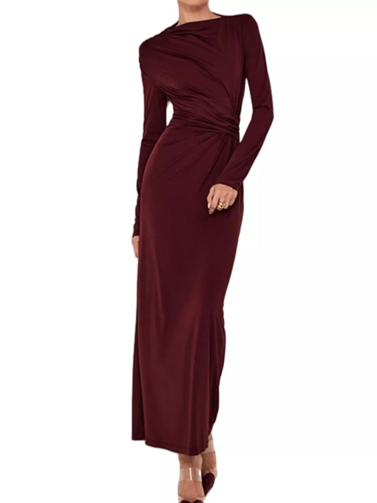 Ruched Long Sleeve Bodycon Maxi Dress (7)