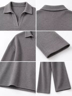 Polo Collar Top Wide-leg Pants Set (29)