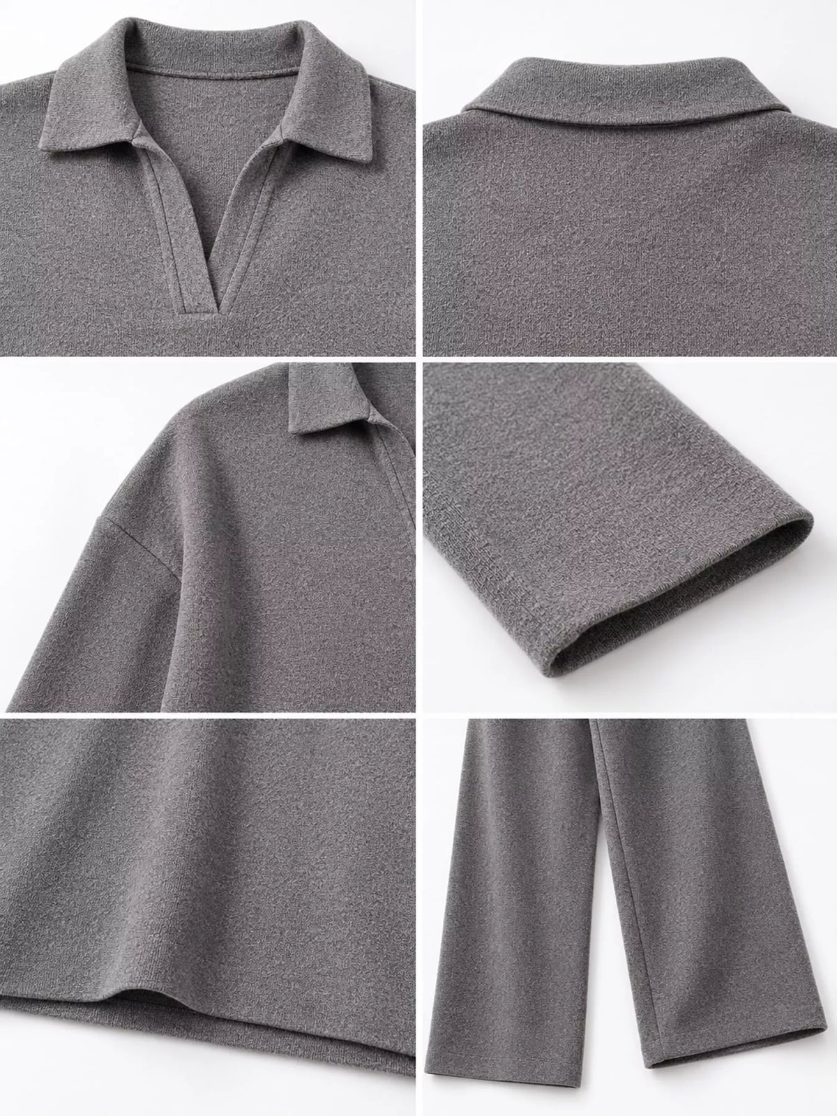 Polo Collar Top Wide-leg Pants Set (29)