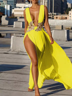 Deep V-neck High Slit Maxi Dress (20)
