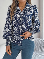 Printed Collared Neck Lantern Sleeve Shirt (17)