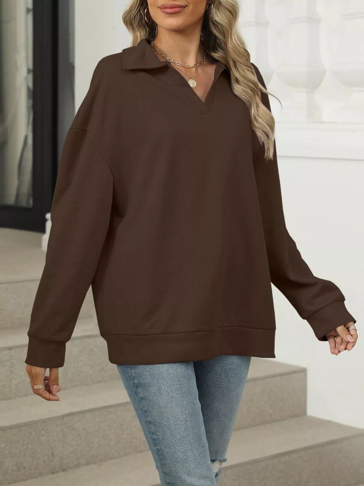 Johnny Collar Drop Shoulder Long Sleeve Sweatshirt (15)