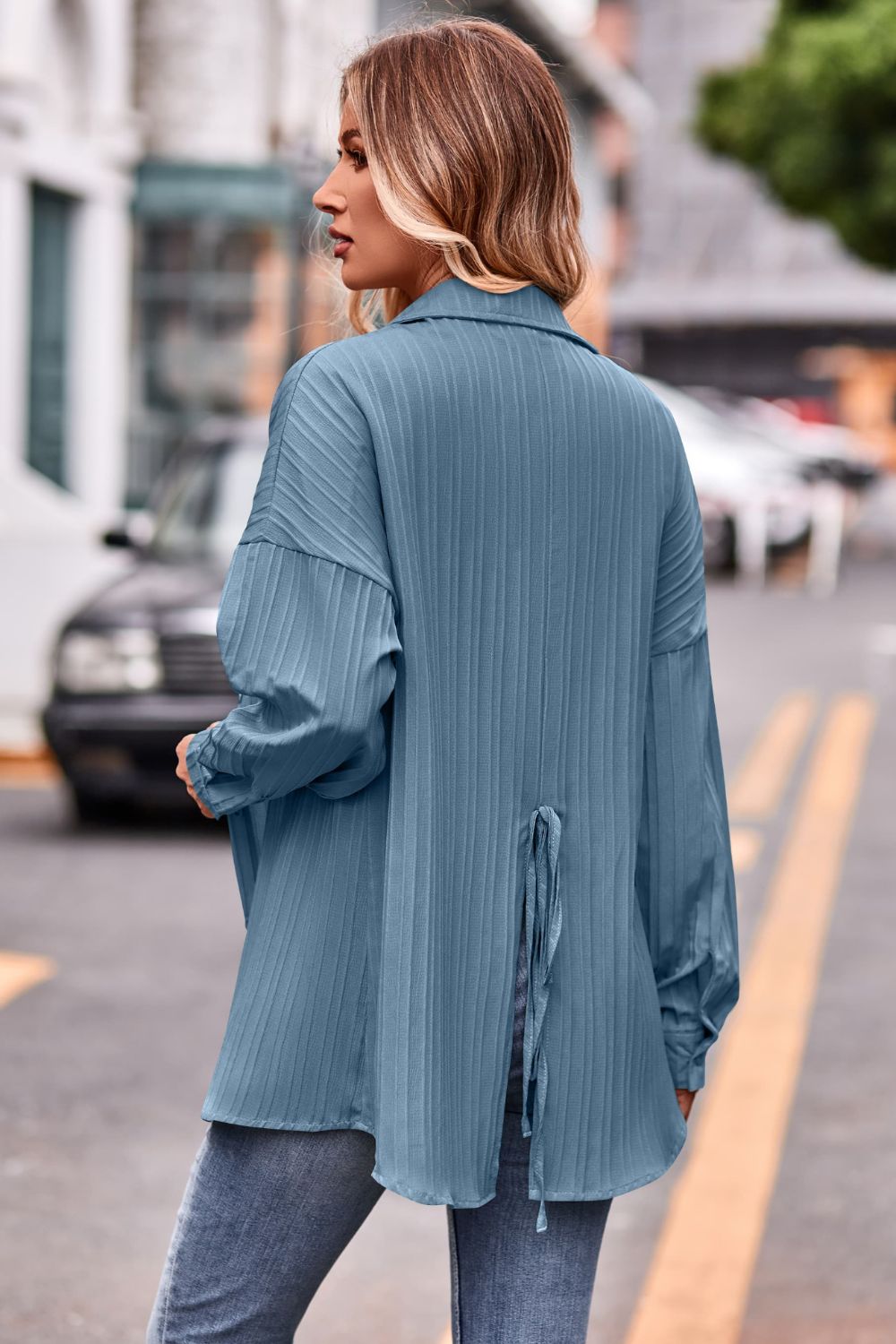 Slit Dropped Shoulder Longline Shirt (2)