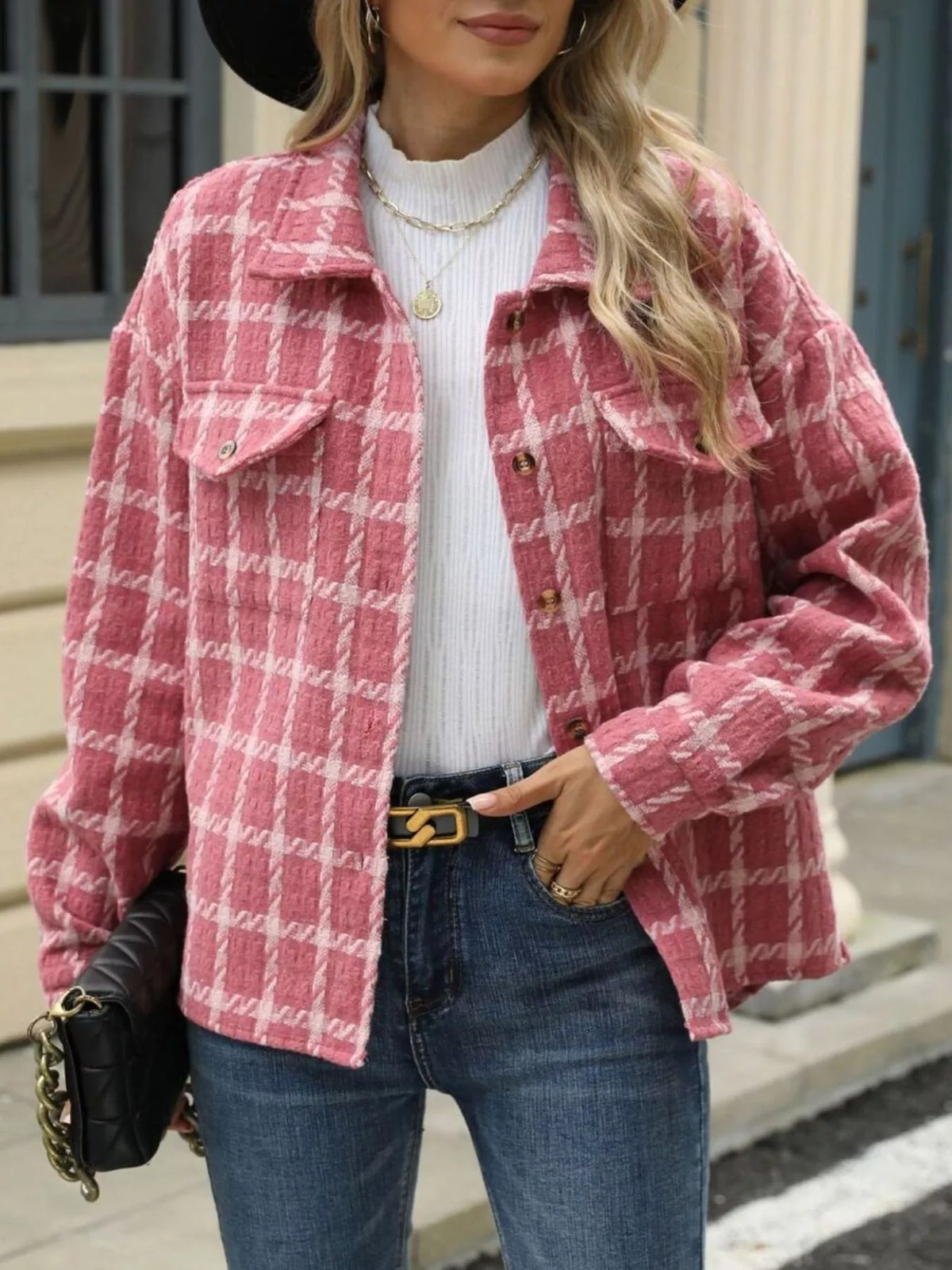 Plaid Button Up Long Sleeve Jacket (8)