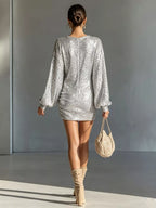 Sequin Long Sleeve Ruched Mini Dress (11)