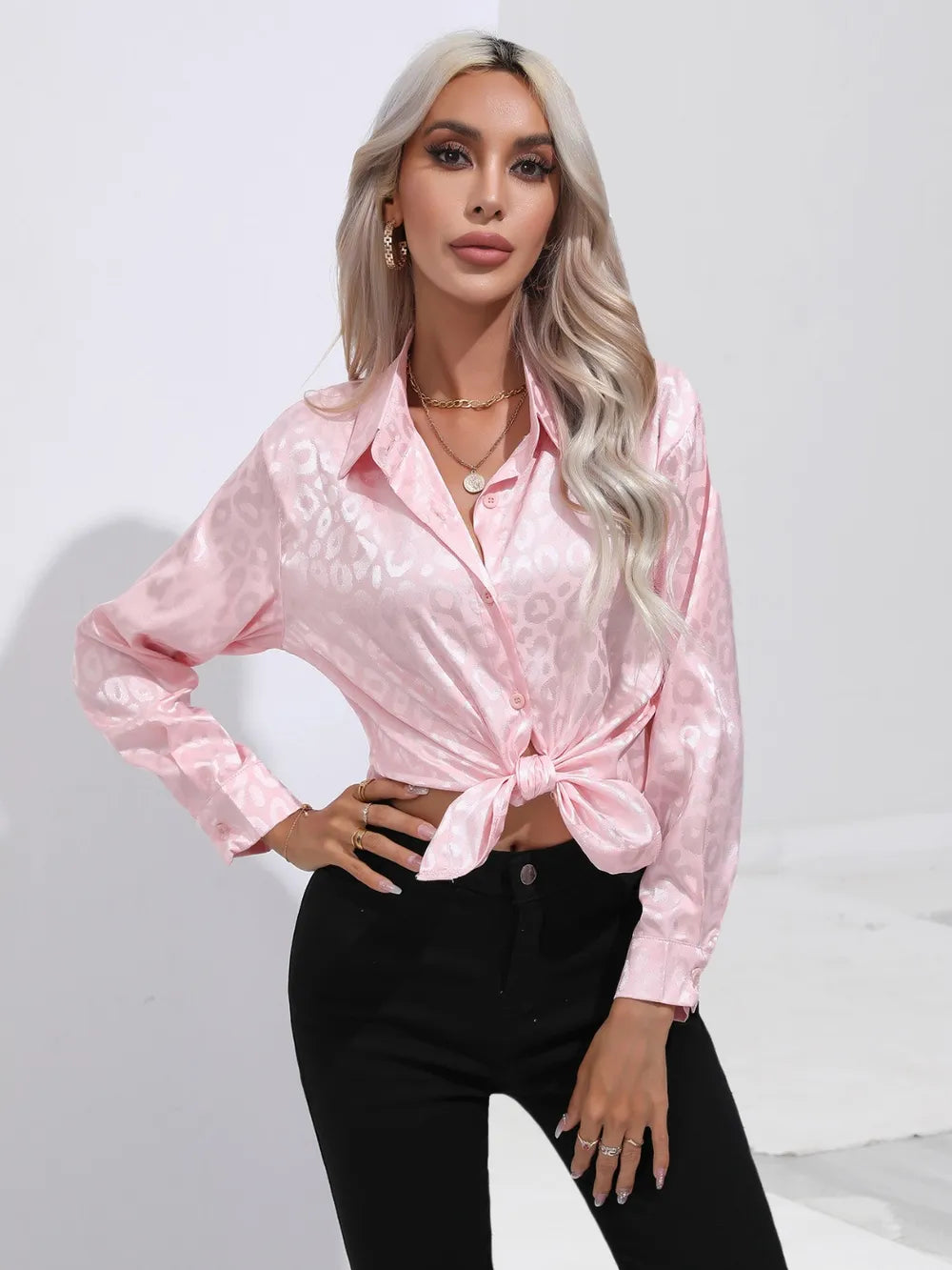 Leopard Collared Neck Long Sleeve Shirt (2)