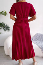 Pleated Flutter Sleeve Belted Dress (5)