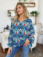Full Size Printed Balloon Sleeve Blouse (17)