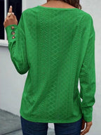 Eyelet V-neck Long Sleeve T-shirt (17)