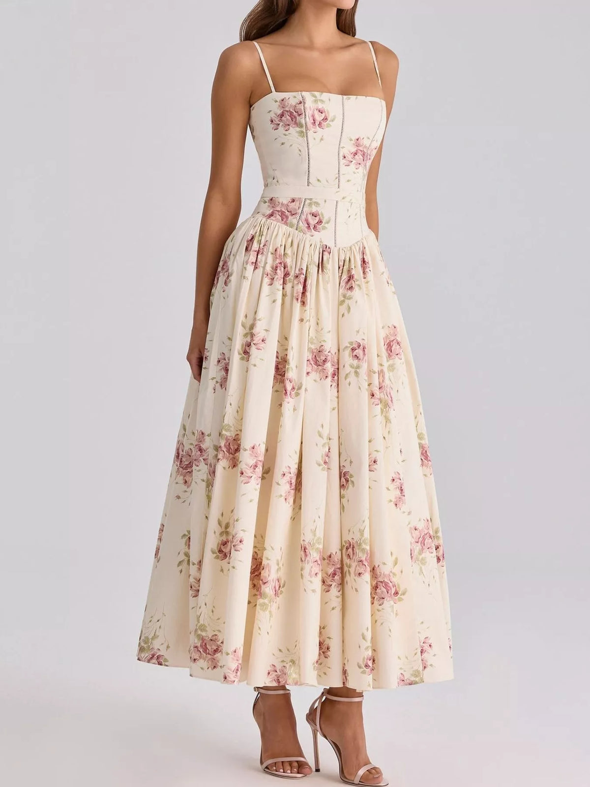 Floral Spaghetti Straps Midi Dress (24)