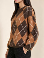 Argyle Pattern Fuzzy Knit Sweater (2)
