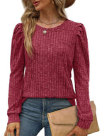Ribbed Knit Top Puff Sleeves (2)