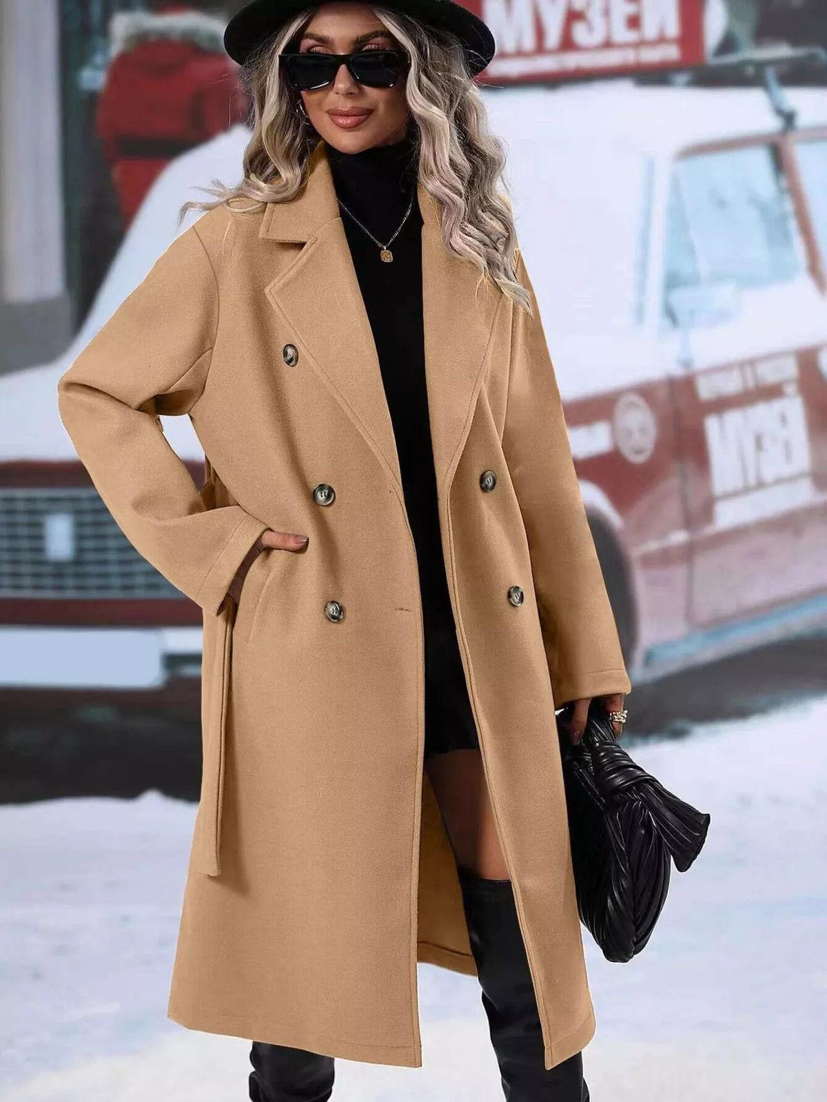 Double-breasted Lapel Collar Overcoat (8)