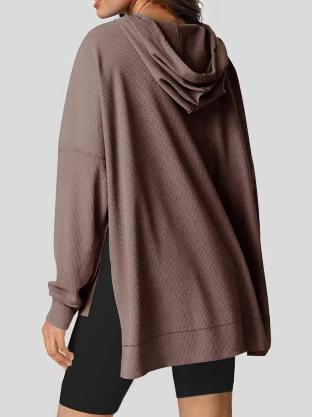 Oversized Drawstring Side Slit Hoodie (2)