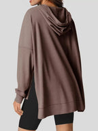 Oversized Drawstring Side Slit Hoodie (2)