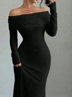 Off-shoulder Long Sleeve Maxi Dress (4)