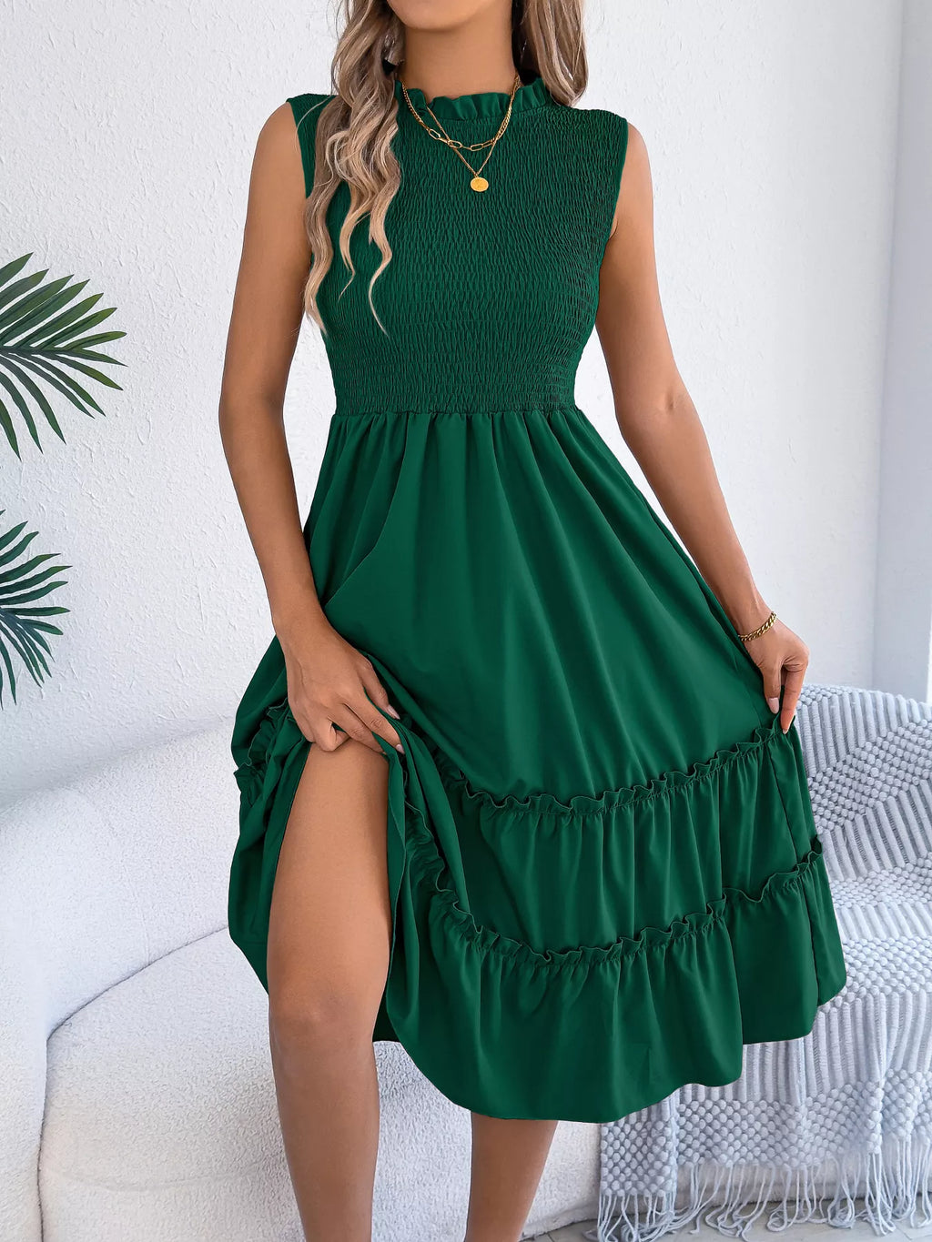 Smocked Sleeveless Tiered Dress (2)