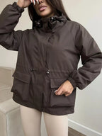 Drawstring Waist Hooded Windbreaker Outerwear (5)