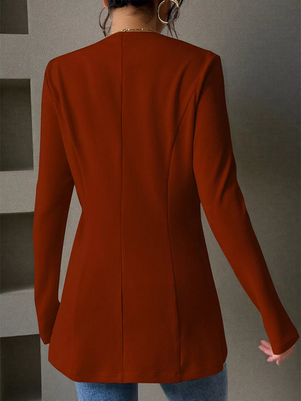 One Button Long Sleeve Blazer (7)