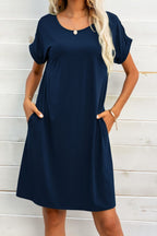 Scoop Neck Short Sleeve Pocket Dress (11)