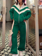 Block Zip-up Outerwear Pants Set (20)