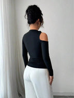 Cutout One-shoulder Long Sleeve T-shirt (4)