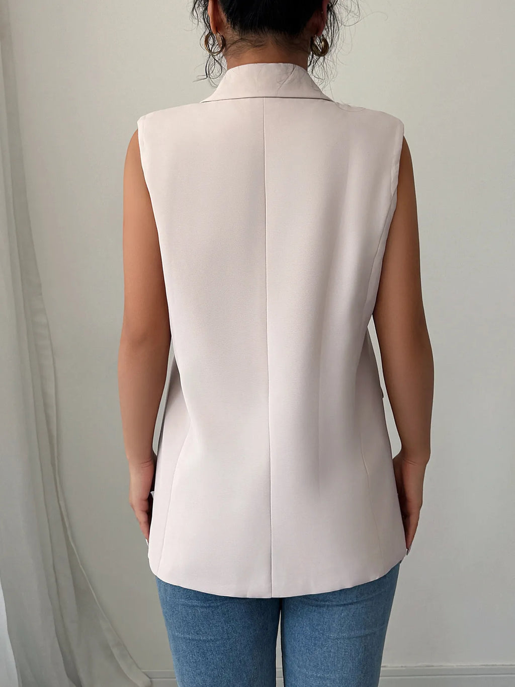 One Button V-neck Blazer Vest Coat (4)