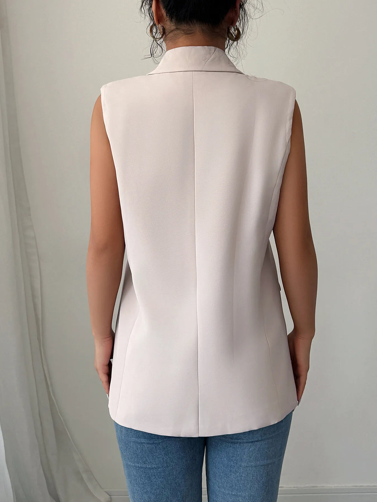 One Button V-neck Blazer Vest Coat (4)