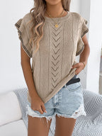 Openwork Round Neck Cap Sleeve Knit Top (12)