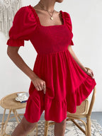 Smocked Square Neck Short Sleeve Dress (12)
