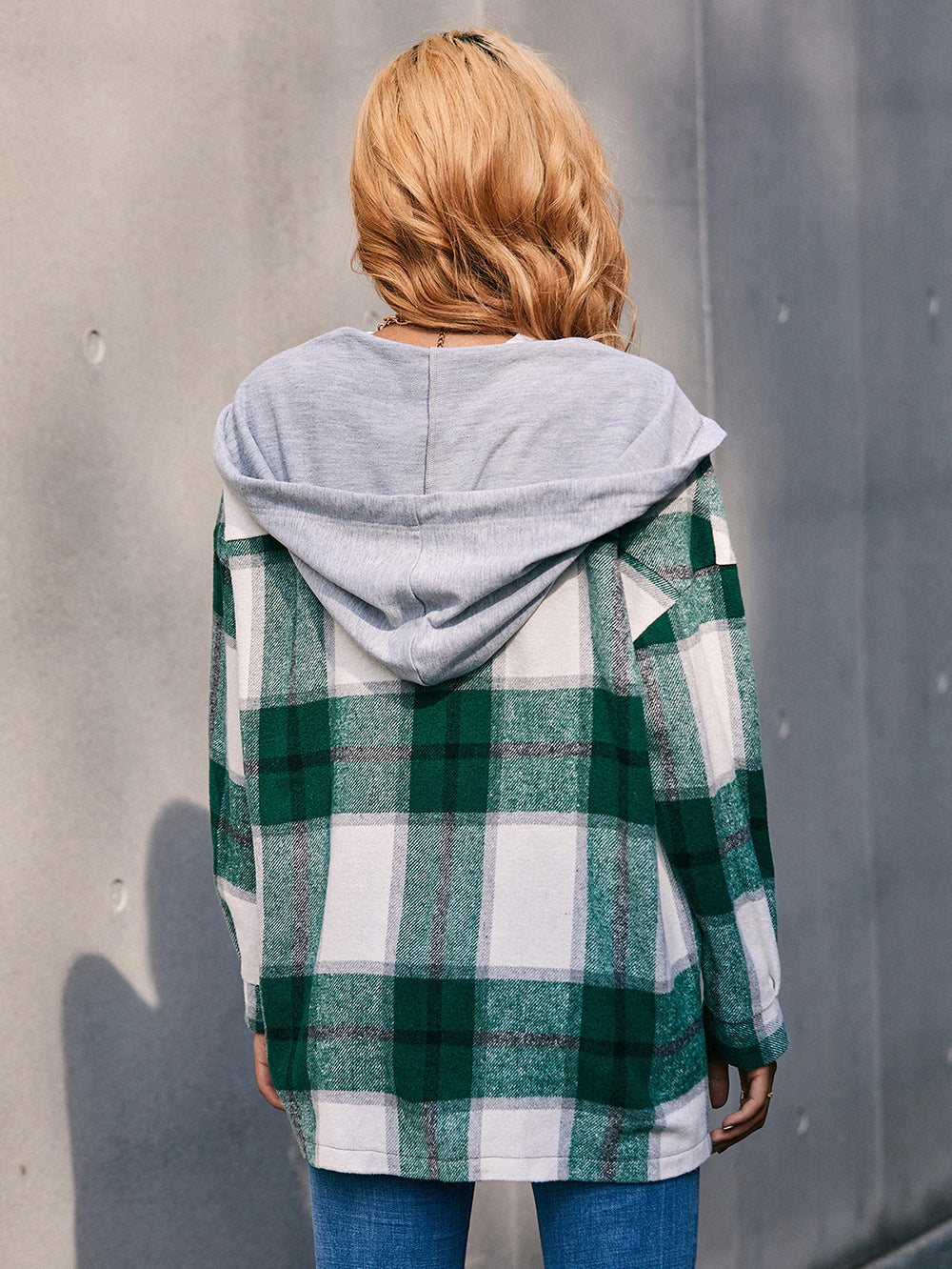 Plaid Dropped Shoulder Hooded Jacket (12)