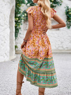 Printed Round Neck Cap Sleeve Dress (7)